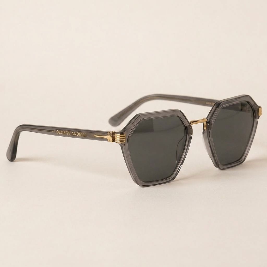 The Ortigia Hexagonal Sunglasses — three-quarter view