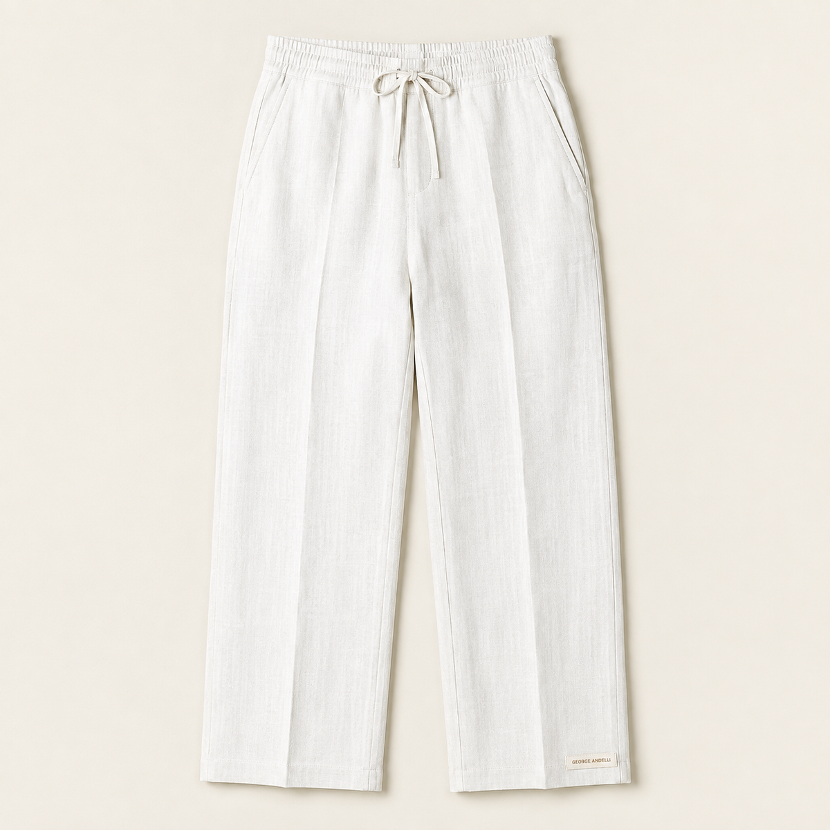 The Eligio Linen Trousers — three-quarter view